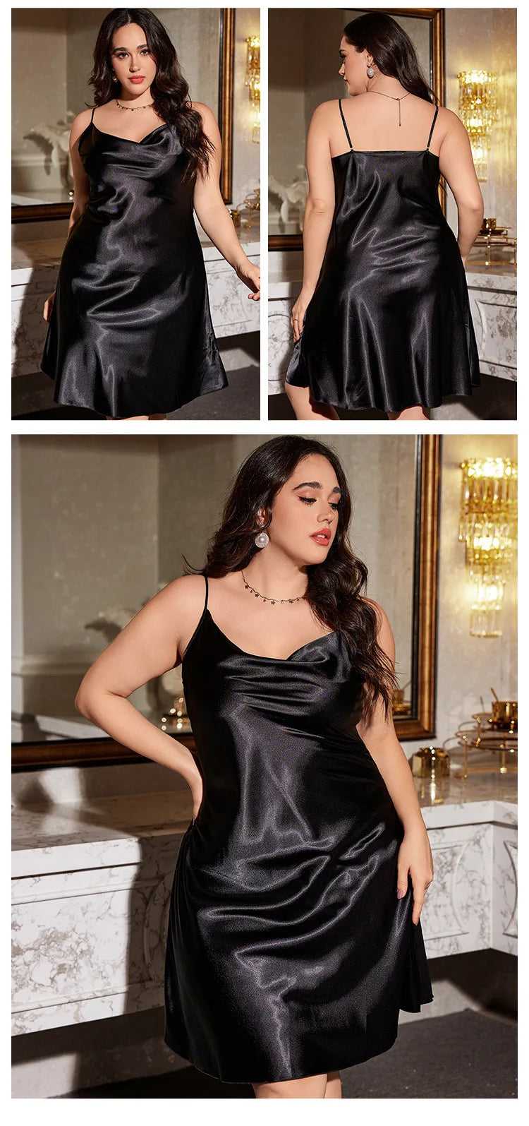 Female Nightgown Sexy Suspender Nightdress Large Size 3XL 4XL 5XL Chemise Sleepwear Silk Satin Bathrobe Loose Home Dressing Gown