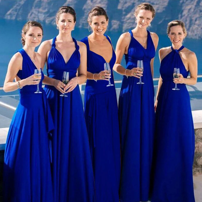 Formal Dress Women Elegant Evening Long Deep V Halter Dress Convertible Multi Way Wrap Maxi Grecian Dresses Wedding Party Dress