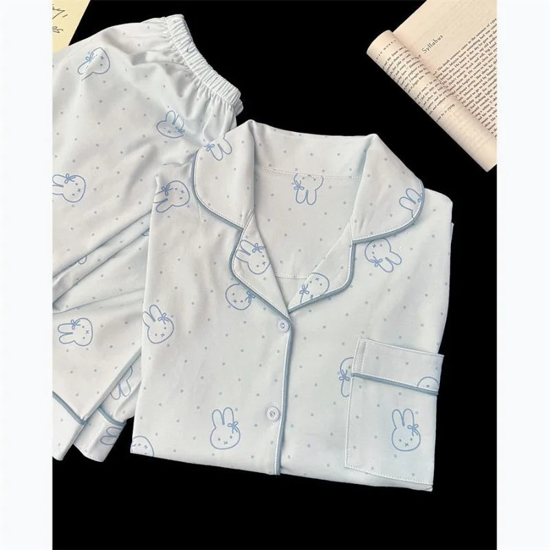 Cute Miffy Sleepwear Set for Women Soft Cotton Long Sleeve Pajamas with Adorable Rabbit Cozy Home Clothes Spring & Autumn