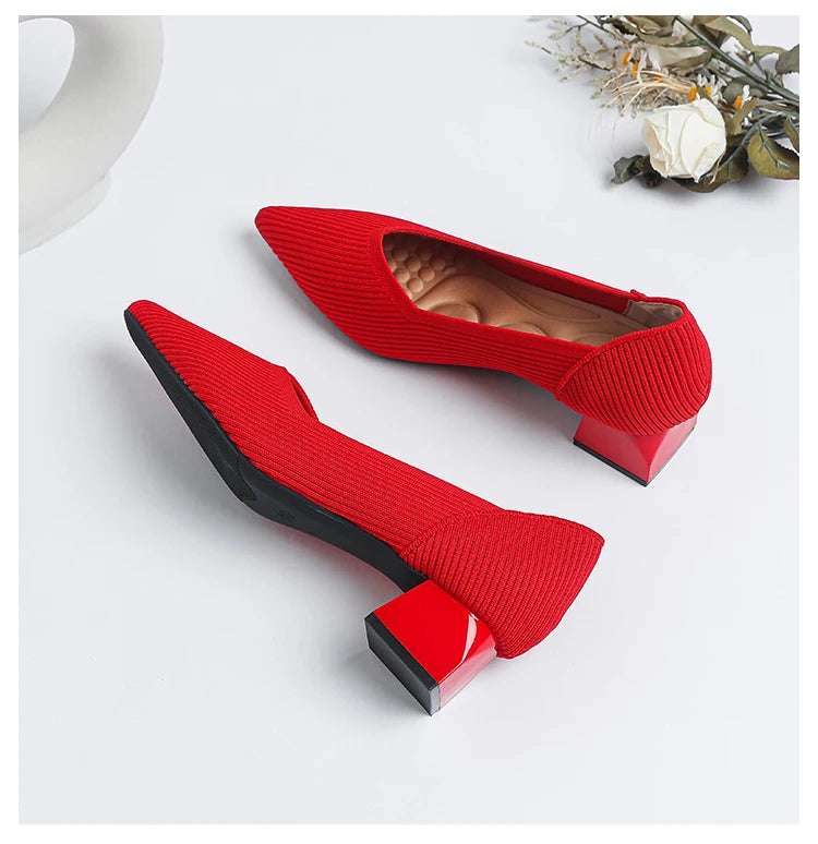 New Women's High Heels Large 42/43 Fashion Pointed Anti slip Rubber Bottom Knitted Breathable Shoes