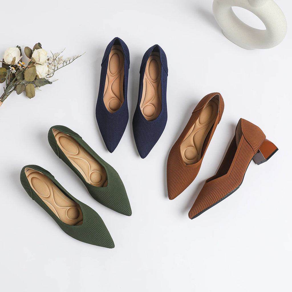 New Women's High Heels Large 42/43 Fashion Pointed Anti slip Rubber Bottom Knitted Breathable Shoes