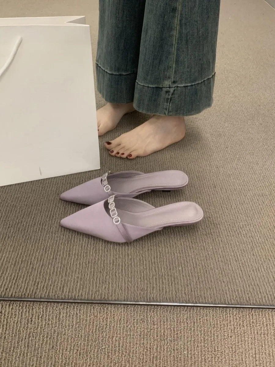 Sandalias De Mujer Verano 2025 Luxury Women's Sandals in Summer Design Pointed Low Heel Sexy Women's  Outdoor Muller Shoes.