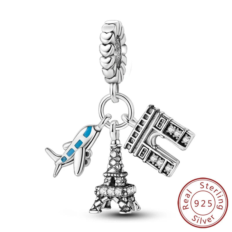 925 Sterling Silver Charms Bead Dangle Airplane Luggage Passport Travel Charms Fit Original Charms Bracelet Jewelry Gift