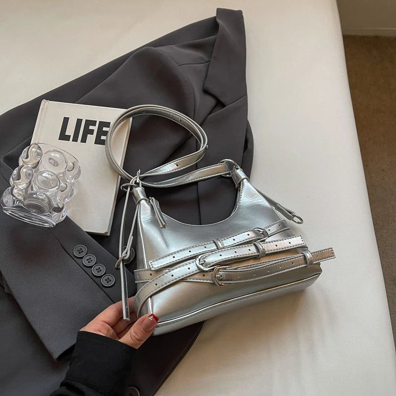 LEFTSIDE Belt Design Small PU Leather Shoulder Bags for Women 2025 Y2K Korean Fashion Crossbody Bag Lady Red Handbags and Purses