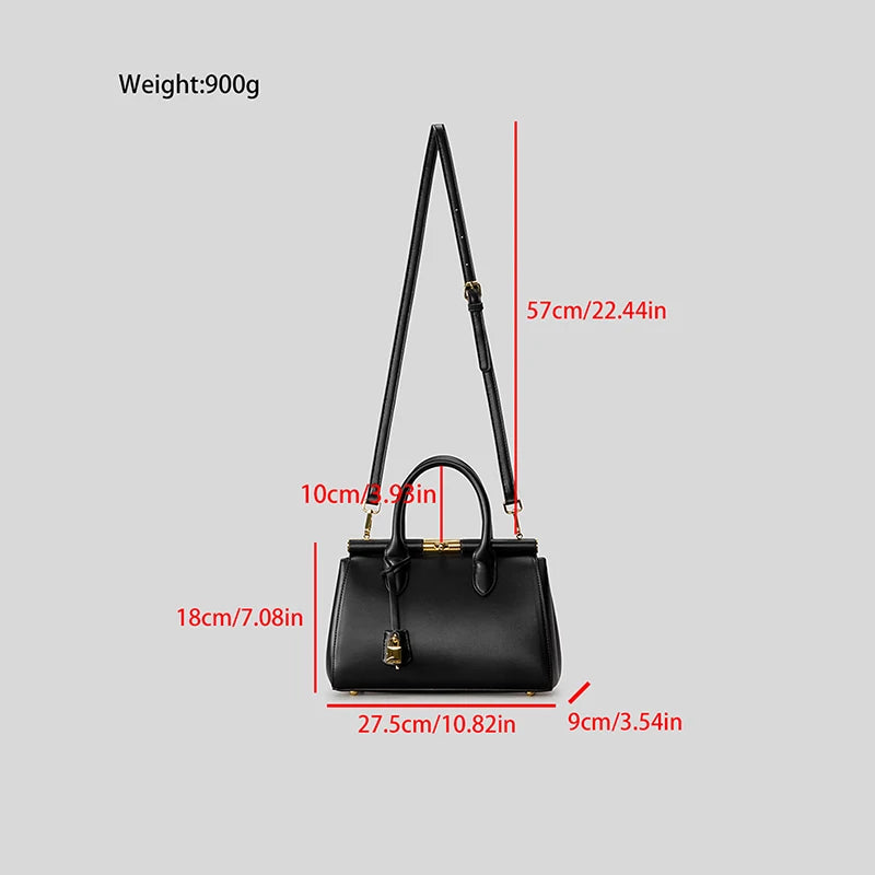 Brand Luxury Leather Handbag Large-capacity Briefcase With Gold Clasp Women Elegant Shoulder Crossbody Bag Clip Design Tote Bag
