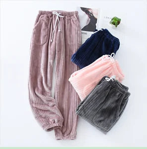 Winter Pajamas Home Pants For Women Elastic Trousers Loose Warm Thicken Fannel Pijamas Pants Sleepwear Printed Autumn Nightwear