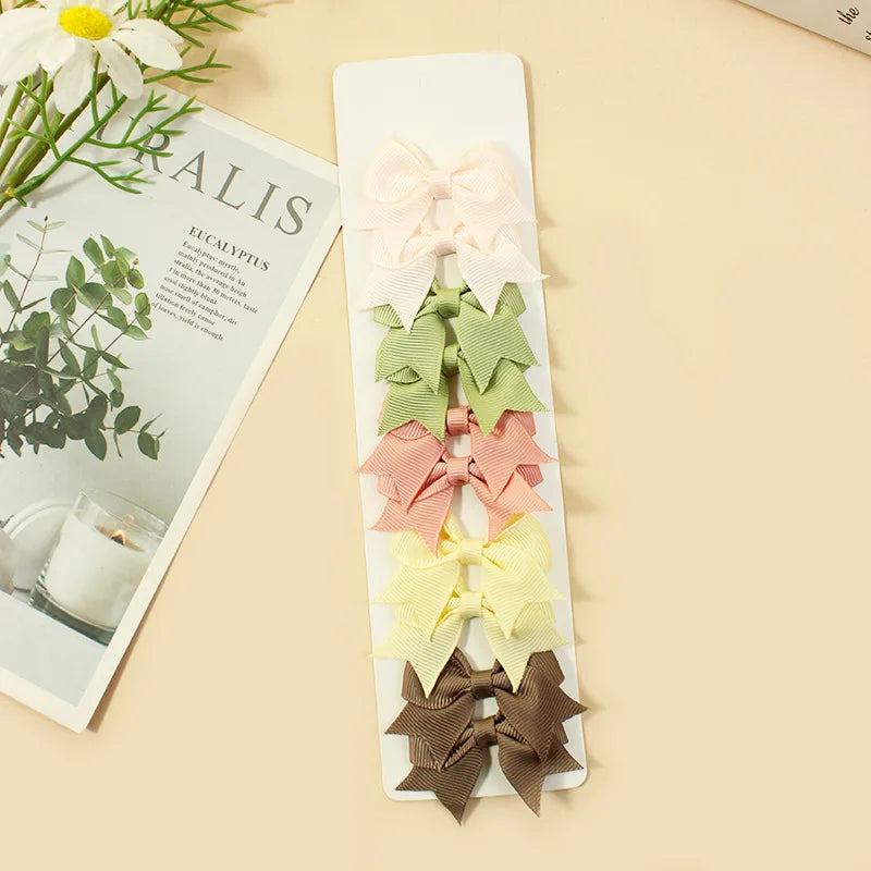 10Pcs/Set New Cute Solid Ribbon Bowknot Hair Clips for Baby Girls Handmade Bows Hairpin Barrettes Headwear Baby Hair Accessories