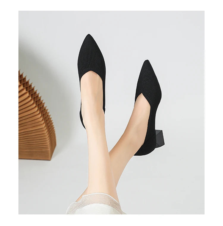 New Women's High Heels Large 42/43 Fashion Pointed Anti slip Rubber Bottom Knitted Breathable Shoes