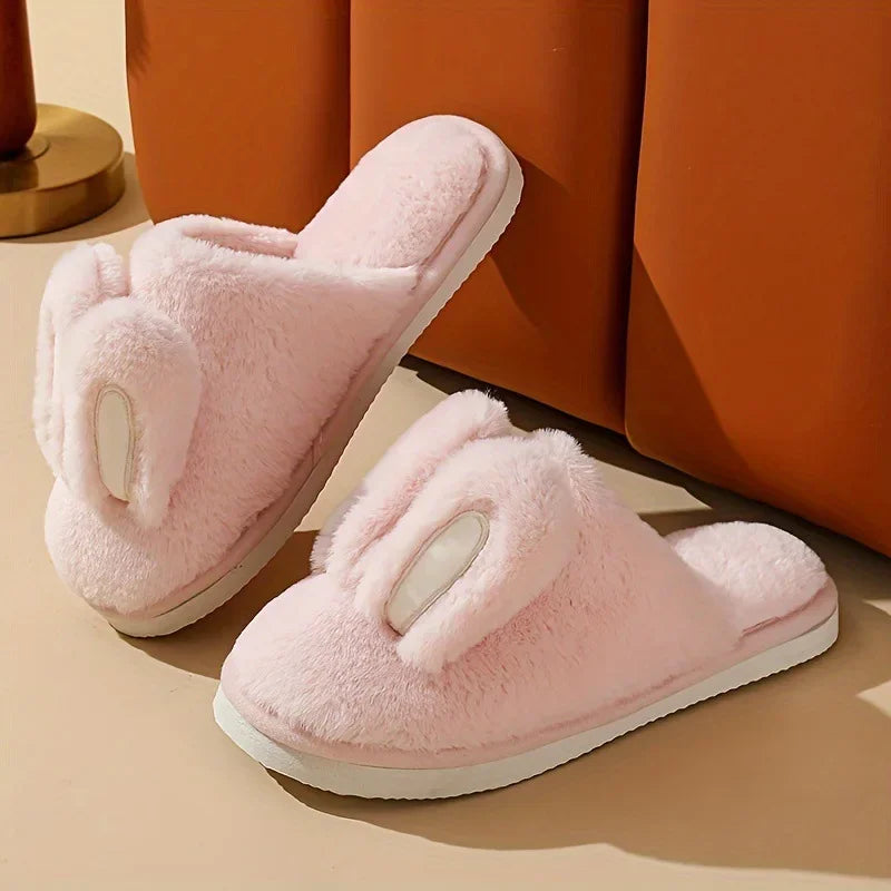 Women Cotton Slippers 2025 Winter Plush Cute Rabbit Comfortable Anti Slip Home Indoor Floor Warm Cartoon Slippers Mujer