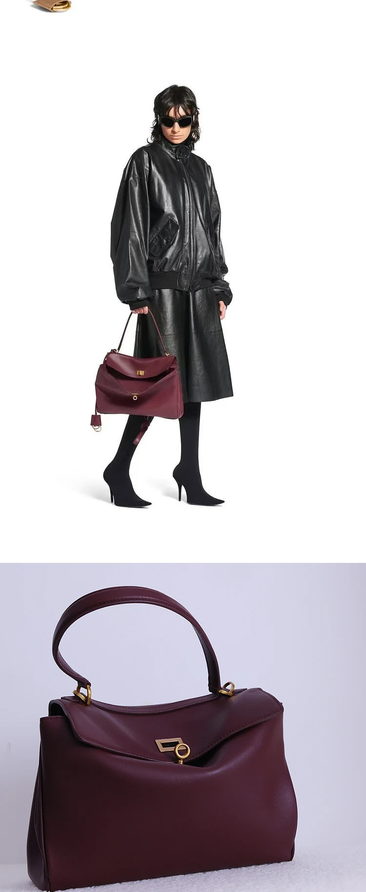 Tote bag Fashion high-end leather large capacity hand-held shoulder bag Underarm bag
