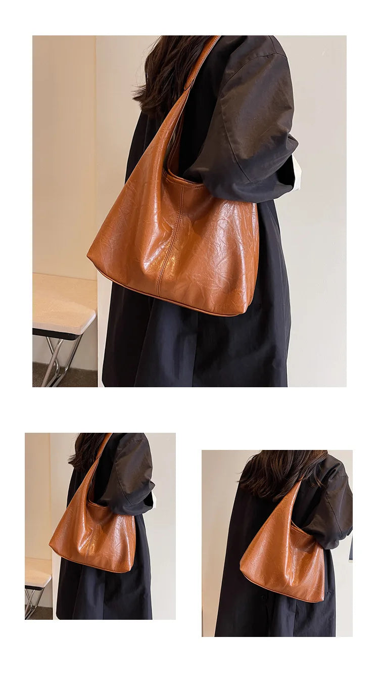 Soft PU Leather Shoulder Bag for Women Wedding Totes All-match Commuter Underarm Bag Bolso Mujer Fashion Large Capacity Handbag