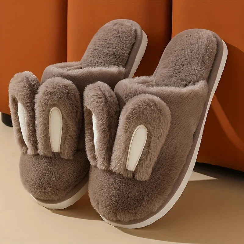 Women Cotton Slippers 2025 Winter Plush Cute Rabbit Comfortable Anti Slip Home Indoor Floor Warm Cartoon Slippers Mujer