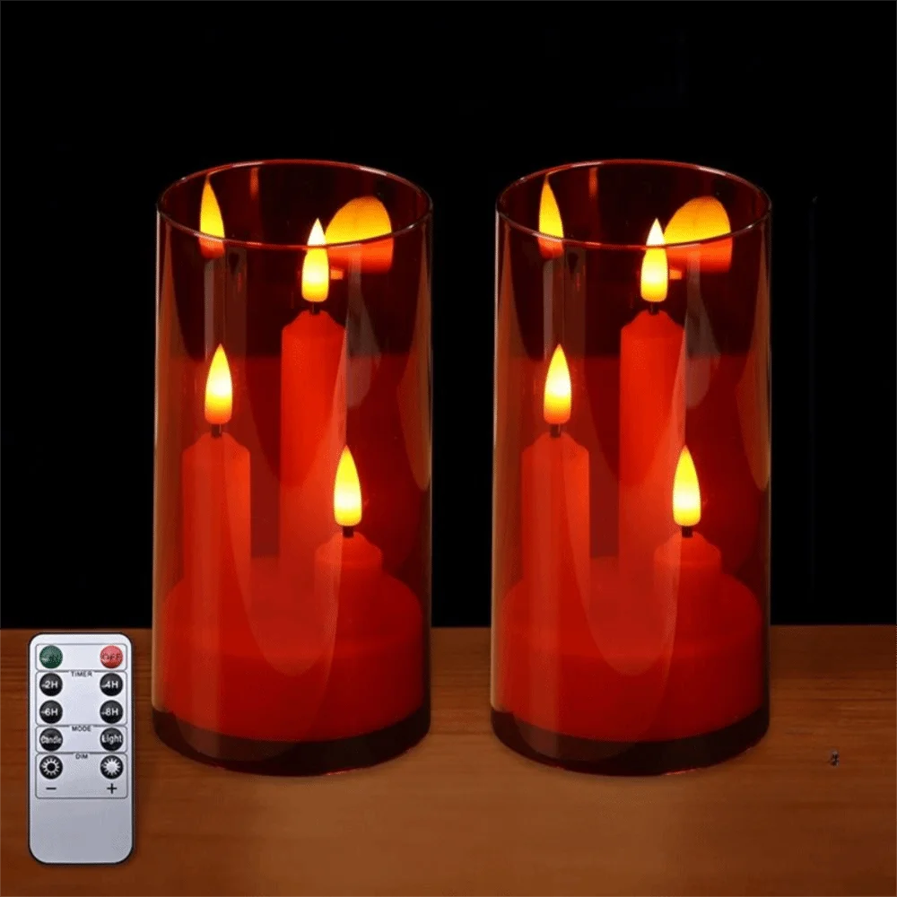 3 in 1 Design Flameless Taper Candles Transparent Lampshade Warm Light Flickering LED Candles Romantic Decorative