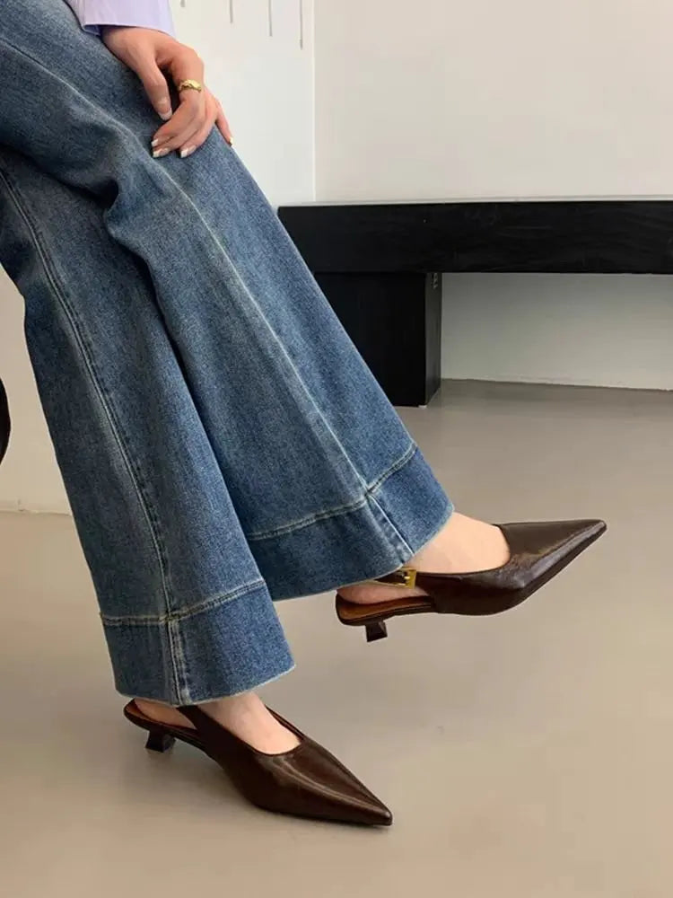 Summer Pointed Toe Women Sandals Fashion Singbacks Mules ShoesLadies Elegant Low Heel Stripper Party Sandalias Tacones Bajos