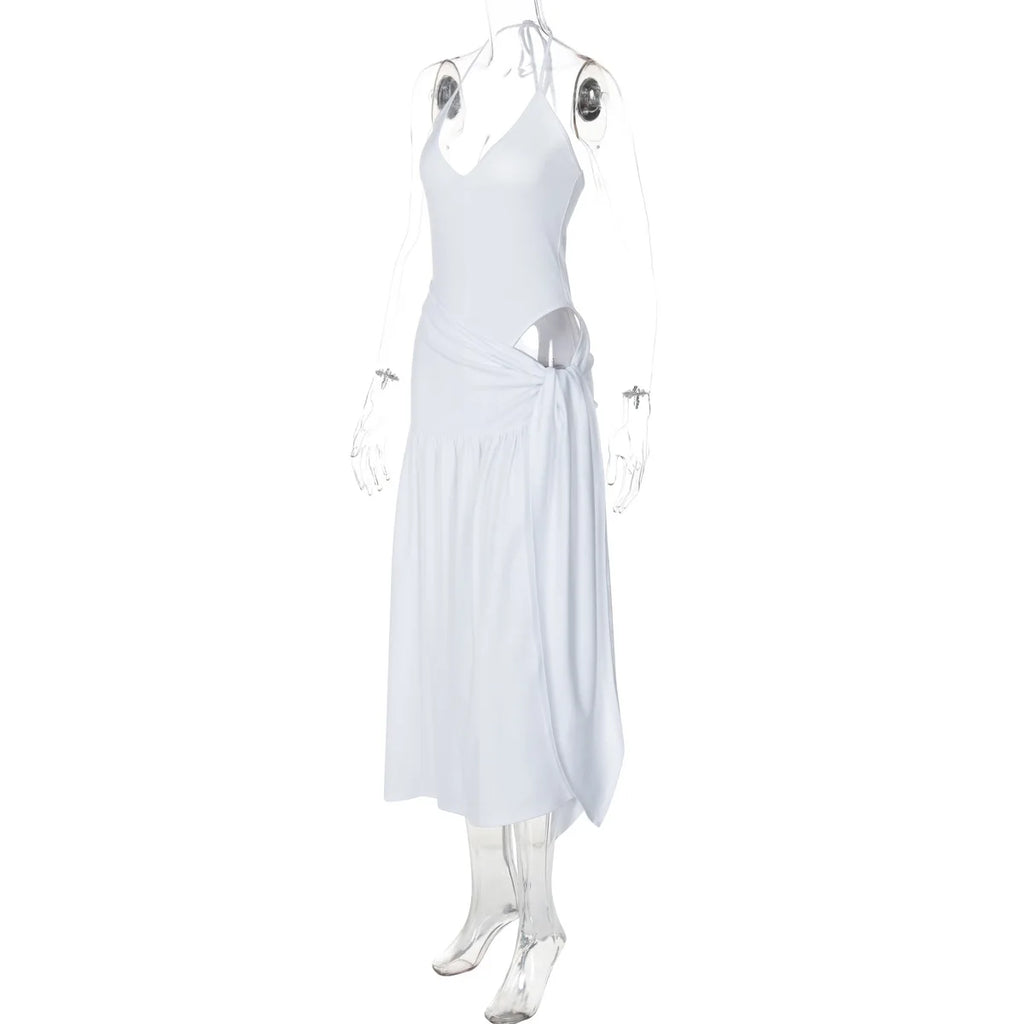 Tossy 2 Piece-Set Female V-Neck Jumpsuit Outfits Sexy Lace-Up Pleated High Waist Skirt Sets For Women White Bandage Outfits