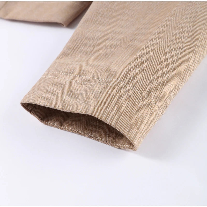 Casual Trousers Set Women Cotton Linen Lapel Zippers Crop Top Straight Pants Sets Lady 2026 Spring Solid Suit Woman Streetwear