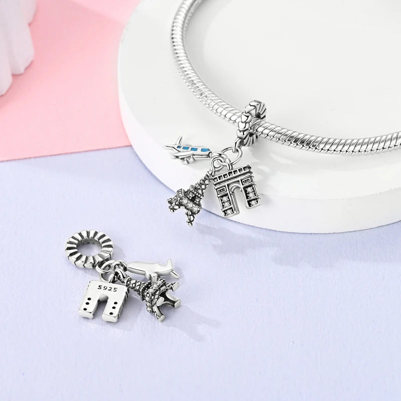 925 Sterling Silver Charms Bead Dangle Airplane Luggage Passport Travel Charms Fit Original Charms Bracelet Jewelry Gift