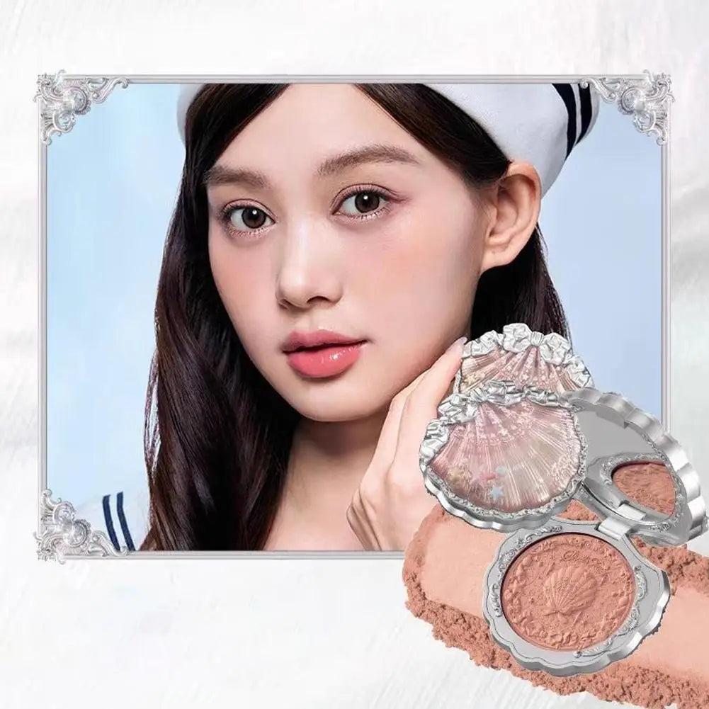 Shell Pearl Blush For Flower Knows Relief Matte Silk Satin Embossed Blush Makeup Long Lasting Brighten Blusher Pallet For Gift