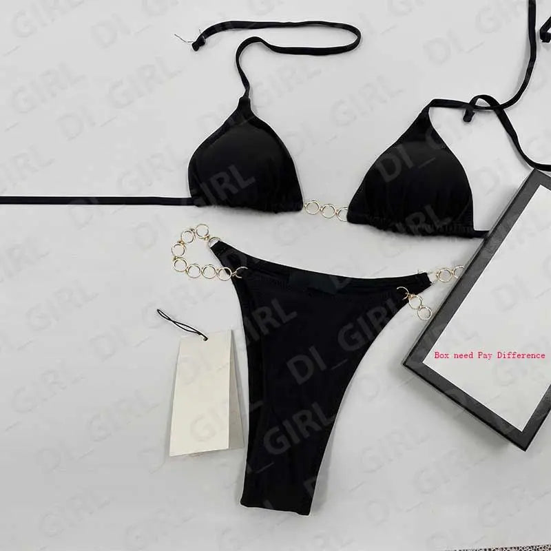 Summer New Women's Outdoor Beach Swimsuit Sexy Hanging Neck Strap Split Bikini
