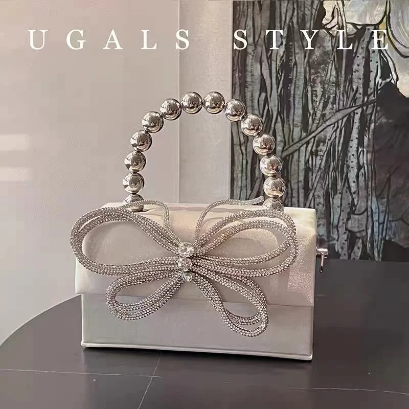 Luxury Designer Satin Square Box Crystal Shiny Diamonds Evening Bag Women's Handbag Wedding Party Clutch Purse Crossbody Bag
