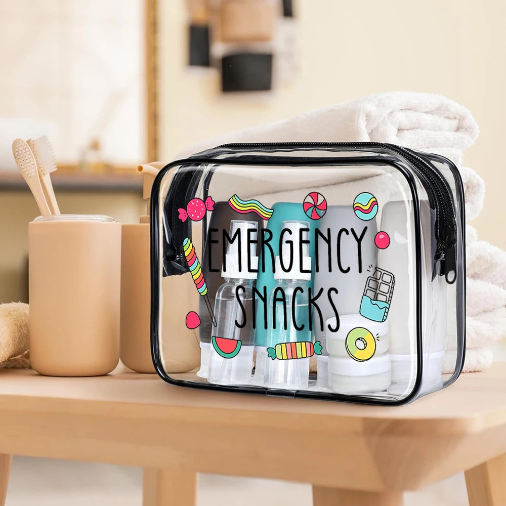 Emergency Food for Women Girls - Ideal Trip Gifts and Favors for Girls Friends. Small Makeup Bag, Clear Toiletry Bag
