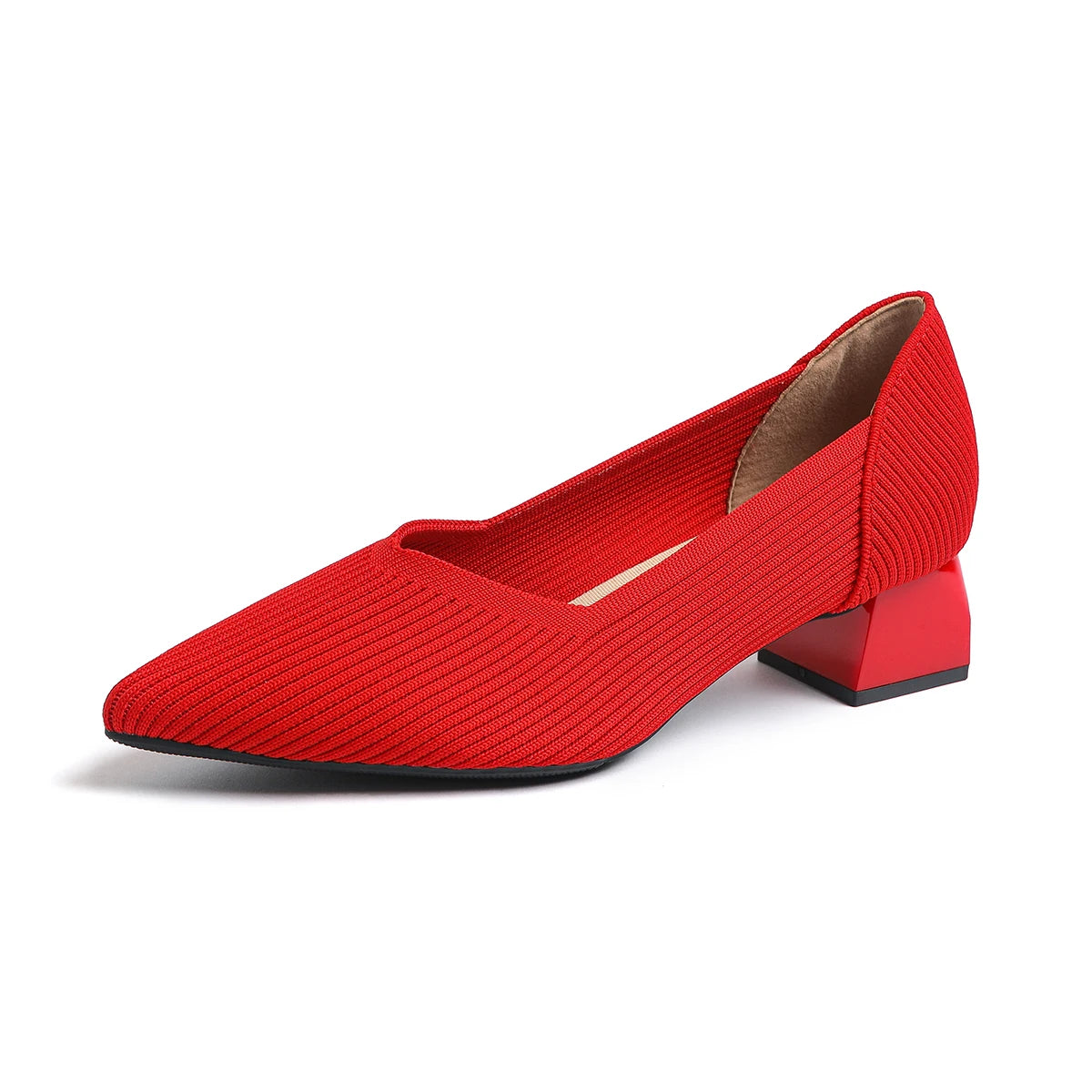 New Women's High Heels Large 42/43 Fashion Pointed Anti slip Rubber Bottom Knitted Breathable Shoes