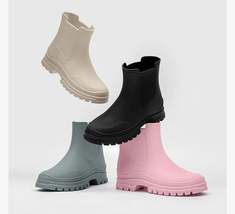 Rubber Boot for Women's Rain Shoes Waterproof Work Garden Galoshes Fishing Rainboots Skateboard Ankle Kitchen Shoes Footwear