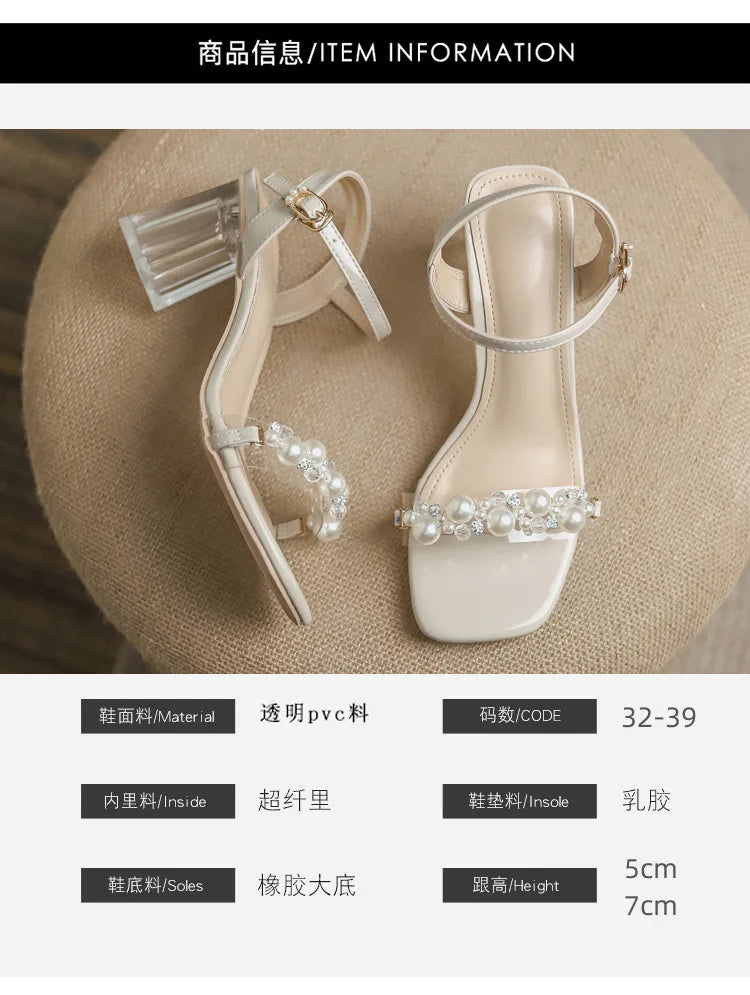 Summer Fahsion Sandals Women 2026 New Pearl High Heels Slippers Girls Crystal Heel Summer Shoes Trendy Slides Transparent Sandal