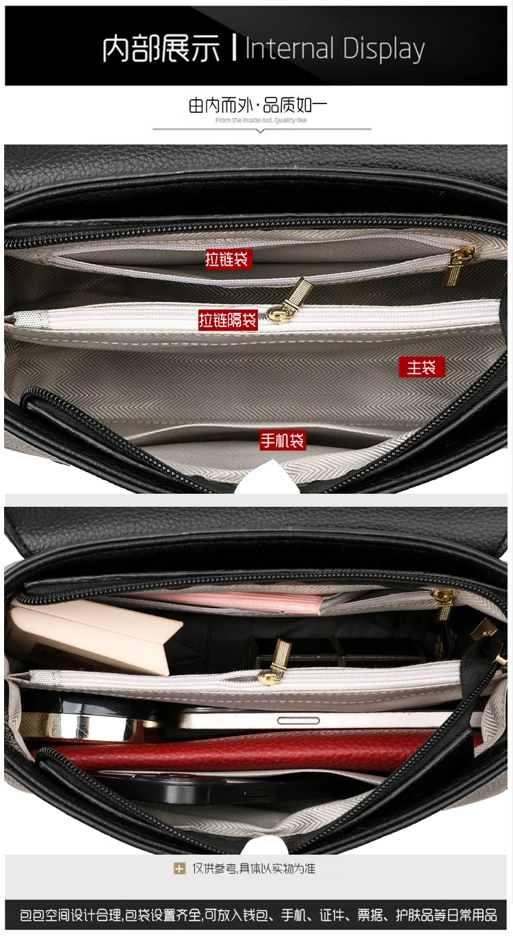 Brand Luxury Large Capacity Multilayer Shoulder Messenger Bag Women High Quality Leather Handbag Design Female Crossbody Tote