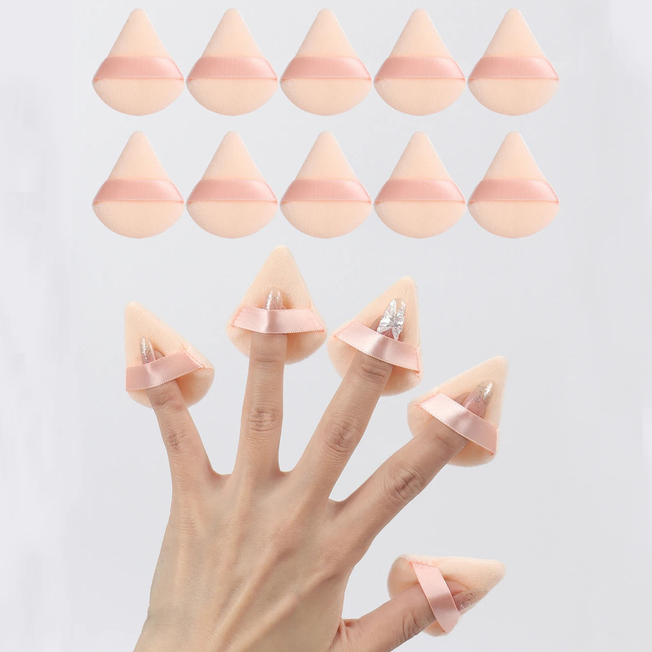 10Pcs Mini Triangle Shape Velvet Powder Puffs, Soft Makeup Blender Sponges for Face Contouring, Eyes & Corners
