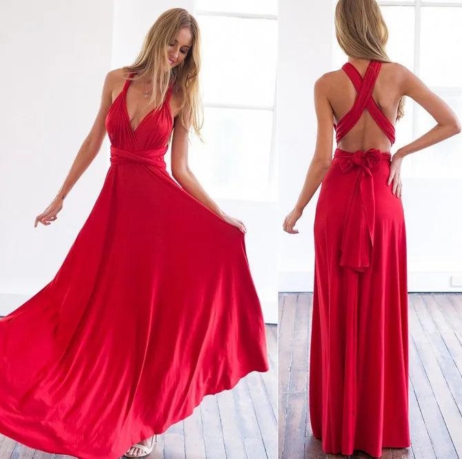 Formal Dress Women Elegant Evening Long Deep V Halter Dress Convertible Multi Way Wrap Maxi Grecian Dresses Wedding Party Dress