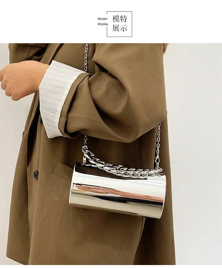 Women's Handbag Bags For Women 2026 Party Clutches Fashion Cylinder Mini Evening Purse Crossbody Shoulder Bag Gold Box Clutch