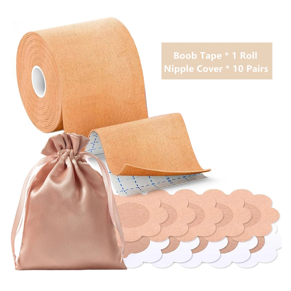 Boobtape for Breast Lift with Petals Sticky Adhesive Bra Tape Push Up Boobytape for Large Breasts Invisible Nipple Covers