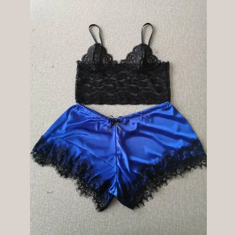 Women's 2 Piece Sexy Lace Pajama Set See-through Bralette Cami Top And Shorts Breathable Sleepwear Plus Size Summer Lingerie