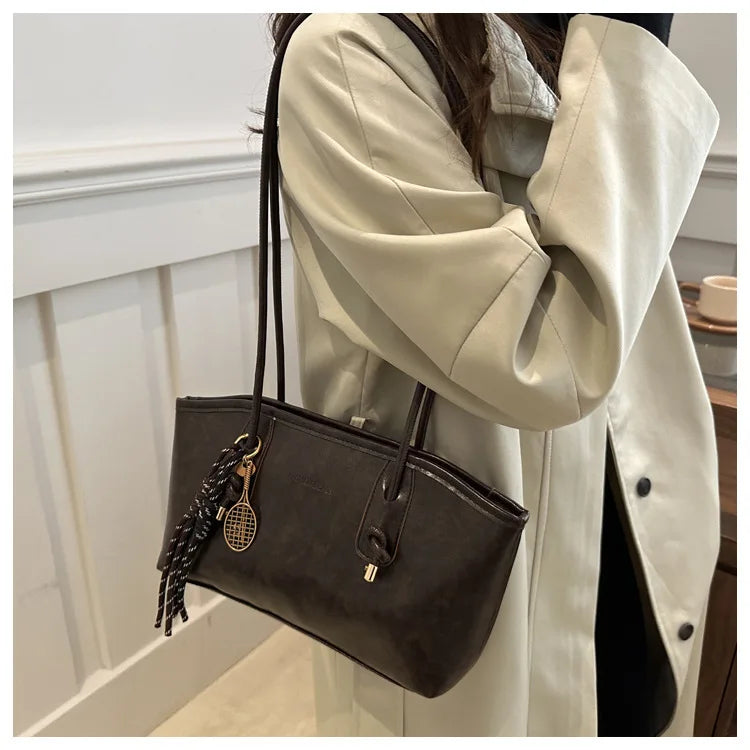 PU Leather Shoulder Bag for Women Y2K Trend 2025 Fashion Girls Handbags Large Capacity Female Crossbody Bag Retro Tote Bag