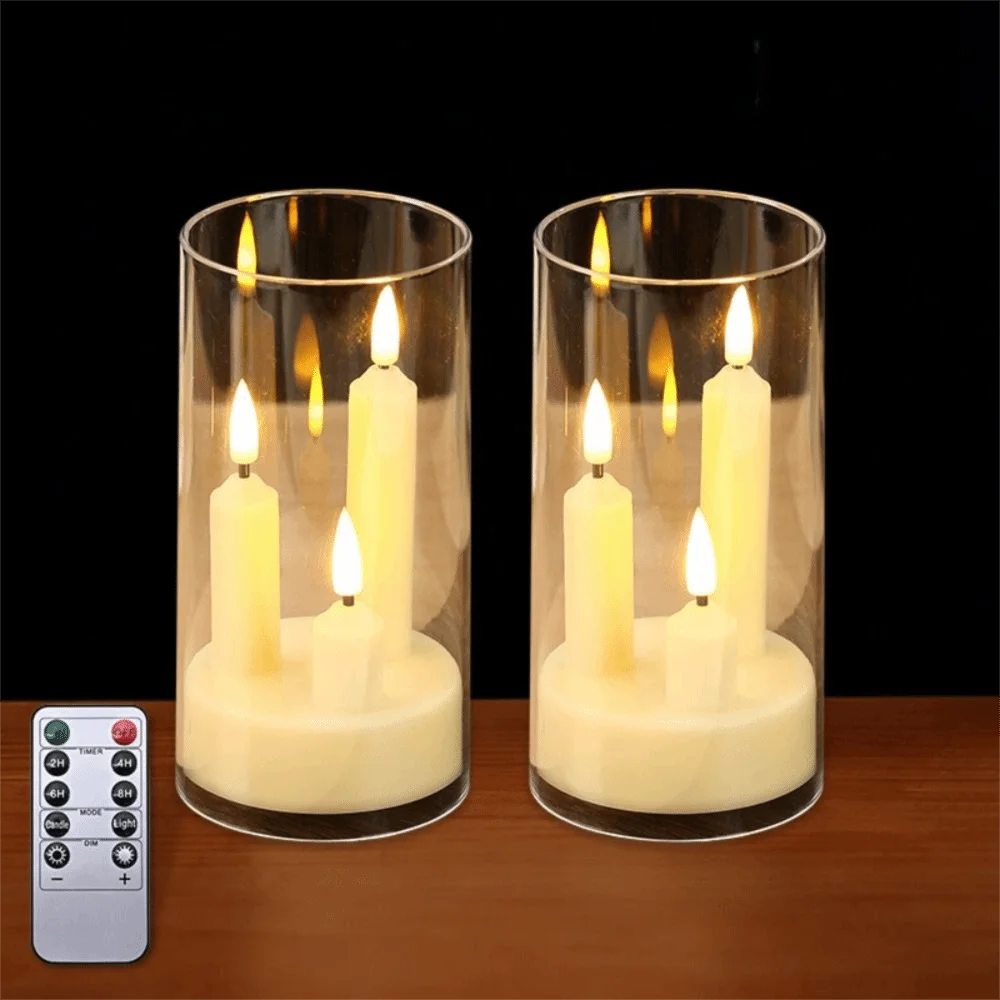 3 in 1 Design Flameless Taper Candles Transparent Lampshade Warm Light Flickering LED Candles Romantic Decorative