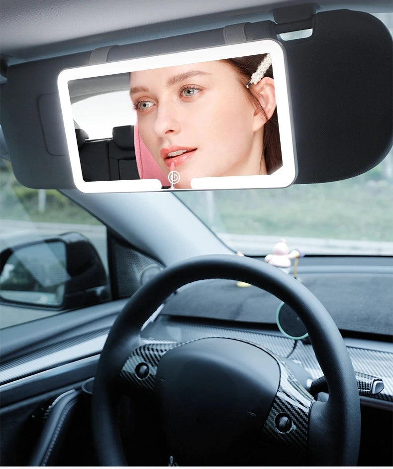Car Interior Mirrors Sun Visor Plate LED HD Makeup Mirror for Girls Women Rechargeable Fill Light Universal Thin Vanity Mirror