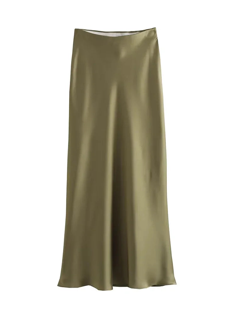 Willshela Black Satin Skirt Woman High Waist Elegant Long Skirts For Women Fashion Summer Midi Skirt Office Women's Skirts