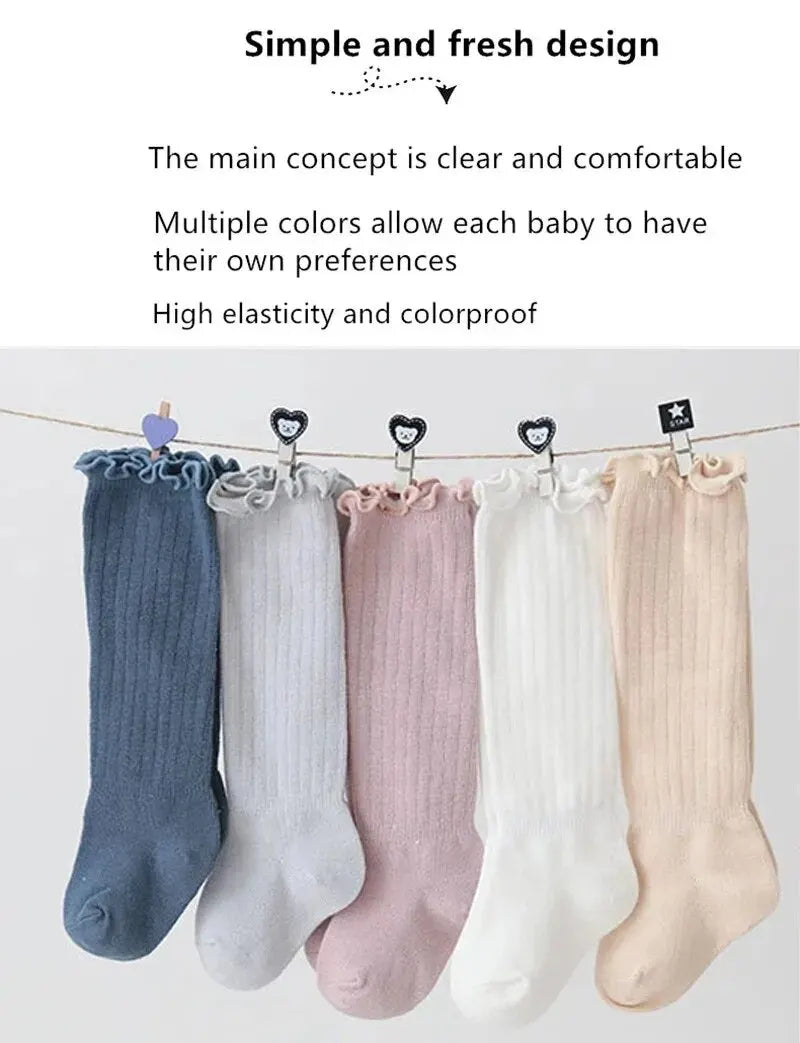 3Pairs/Lot Baby Girls Socks Lace Frilly Solid Cotton Long Knee High Kids Sock Infant Newborn Spring Children Ruffle Cute Socken