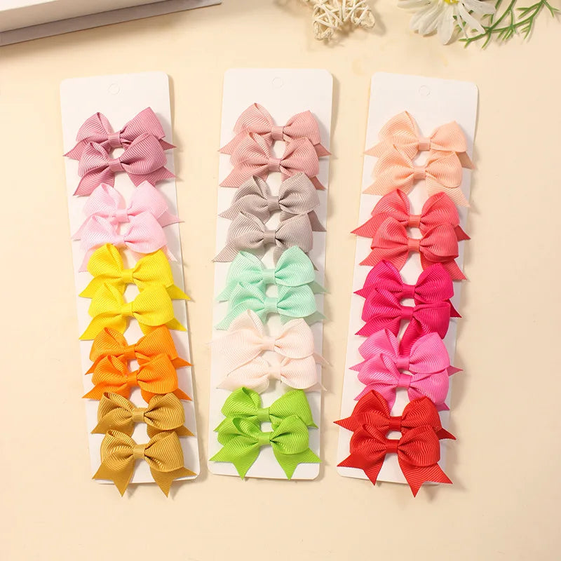 10Pcs/Set New Cute Solid Ribbon Bowknot Hair Clips for Baby Girls Handmade Bows Hairpin Barrettes Headwear Baby Hair Accessories