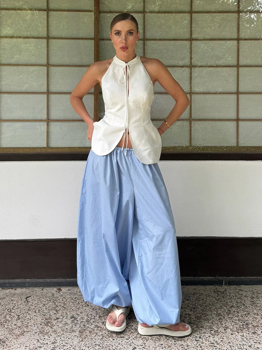 Bornladies Autumn Womens 100% Cotton Loose Lantern Style Wide Leg Pants Street Style Casual Lazy Pants Fashion Trousers
