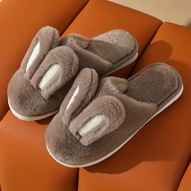 Women Cotton Slippers 2025 Winter Plush Cute Rabbit Comfortable Anti Slip Home Indoor Floor Warm Cartoon Slippers Mujer