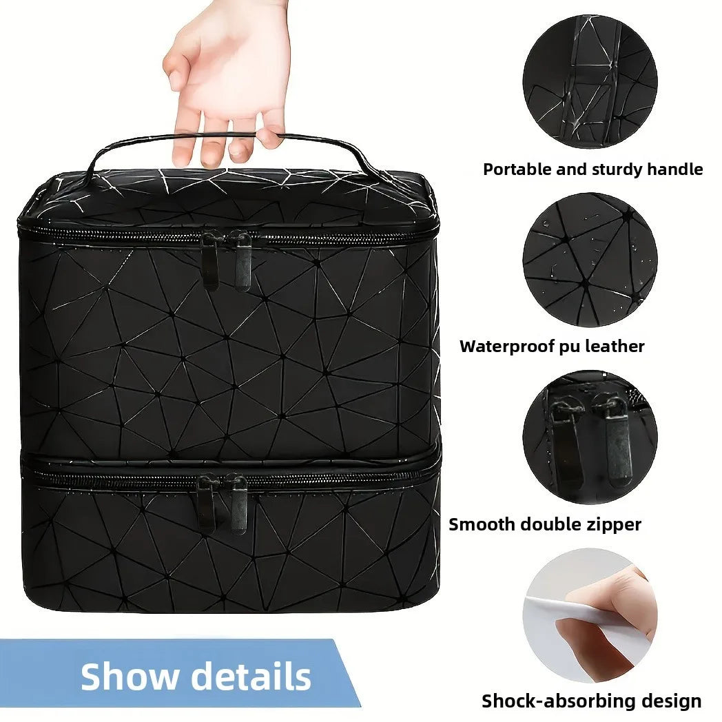 Cross-border explosion Double-layer storage Height cosmetic bag Large capacity portable toilet bag Cosmetic bag Nail polish stor