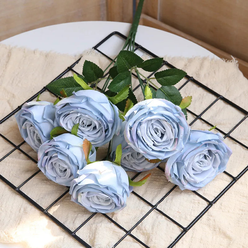 Hot 7/10 Heads Rose Bridal Bouquet Artificial Flower DIY Wedding Floral Arrangement Accessories Christmas Home Decor Photo Props