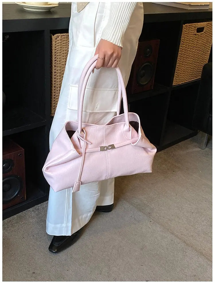 2026 New Large Capacity Soft Leather Pleated Women's Handbag Retro Commuter Tote Bag Quality Single Shoulder Slant Bag