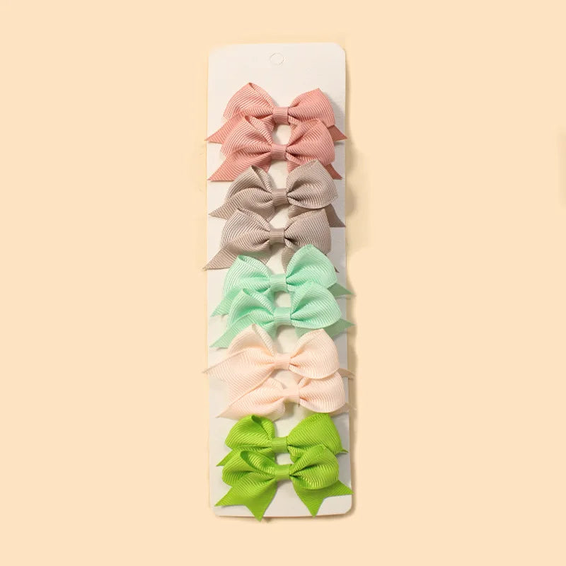 10Pcs/Set New Cute Solid Ribbon Bowknot Hair Clips for Baby Girls Handmade Bows Hairpin Barrettes Headwear Baby Hair Accessories