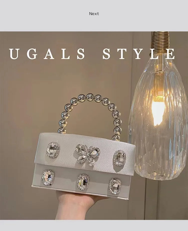 Luxury Designer Satin Square Box Crystal Shiny Diamonds Evening Bag Women's Handbag Wedding Party Clutch Purse Crossbody Bag