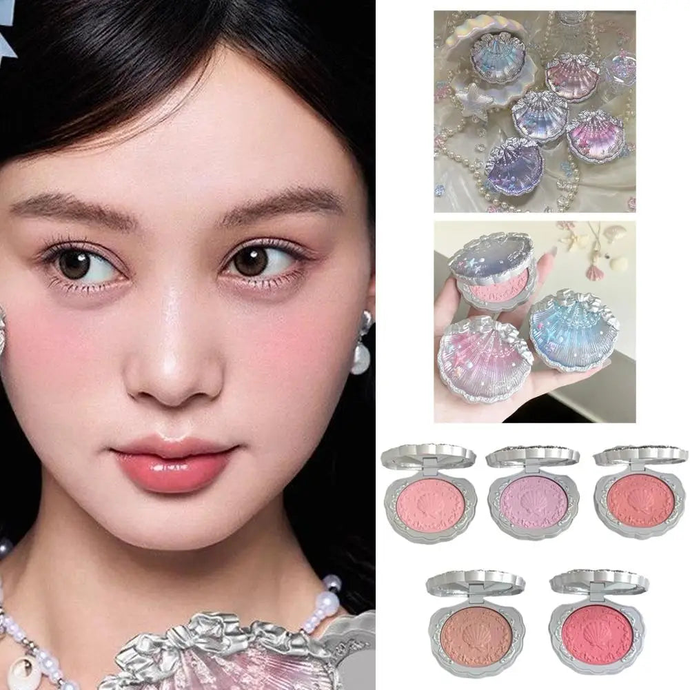 Shell Pearl Blush For Flower Knows Relief Matte Silk Satin Embossed Blush Makeup Long Lasting Brighten Blusher Pallet For Gift