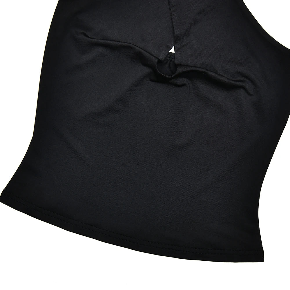 Fantoye Sexy Backless Metal Ring Halter Women Top Black Hollow Out Off Shoulder Crop Vest Female Summer Slim Elegant Streetwear