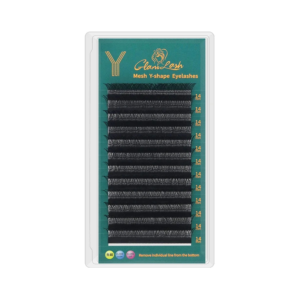 GLAMLASH Y YY W Shape Mesh Fake Natural Eyelash Extension C/D/L/LU Makeup Lashes Hand-woven Y False Premade Volume Lash